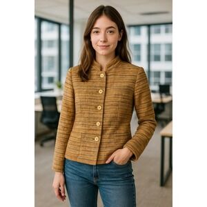 Nina McLemore Tweed Jacket Womens‎ Sz 6 Button Front Boucle Textured Blazer